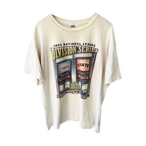 2002 MLB Division Series Giants vs Braves T-Shirt Mens XL Cream Graphic Tee